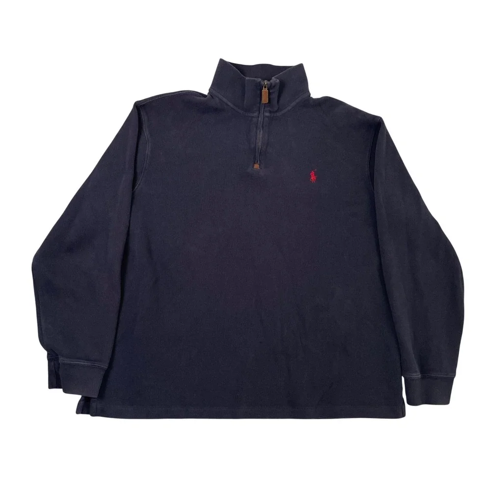 Polo Ralph Lauren Quarter‎ Zip Mens XL Navy Blue Cotton Pullover Sweater Preppy